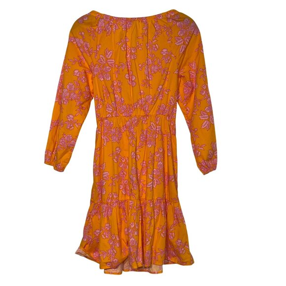 J. Crew Factory Scoop Neck Floral Tiered Mini Dress Orange Sz 4 BQ054 - Picture 2 of 10